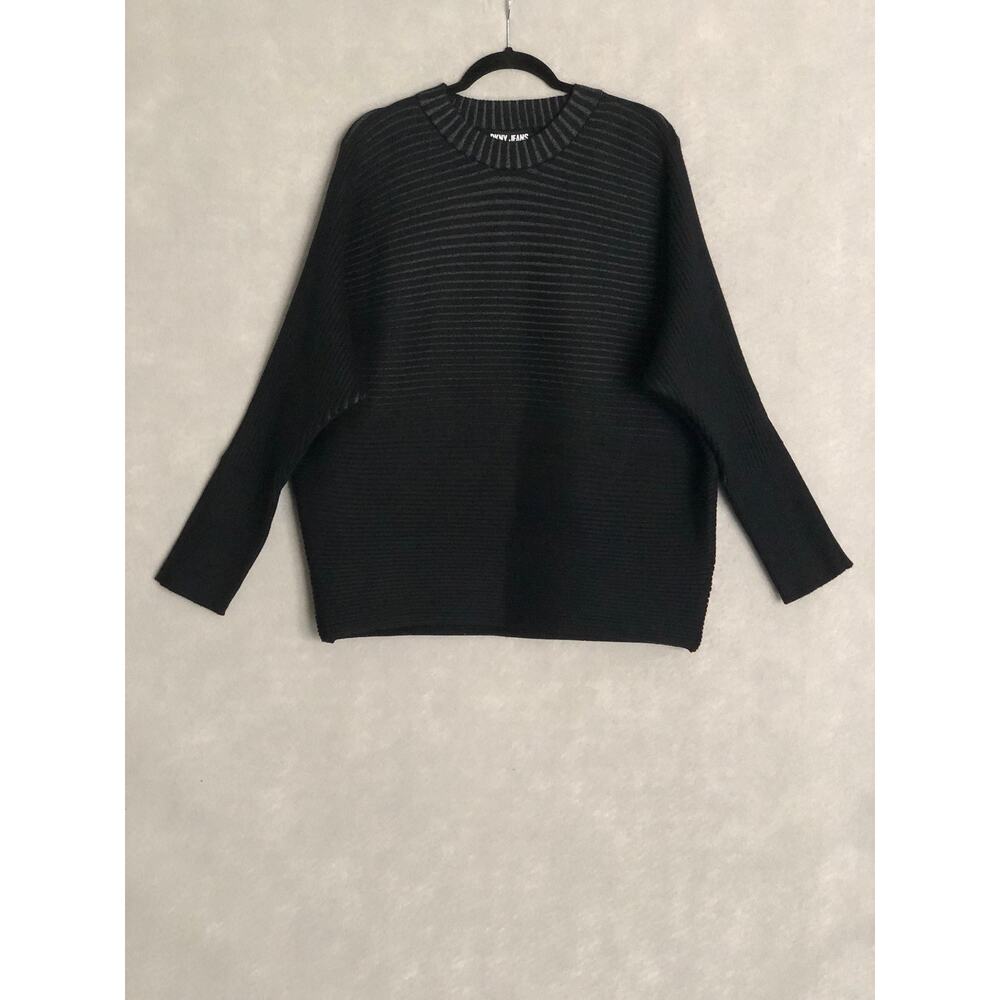 DKNY Ribbed Sweater Women's Size Medium Ottoman Dolman Sleeve Black NEW